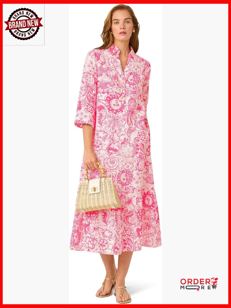Women's Linen Shift Dress With Collar, Pull On Style With Pockets